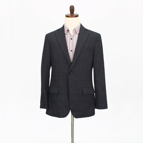 Kenneth Cole 40R Gray Check 2-Button Sport Coat Blazer Jacket P600